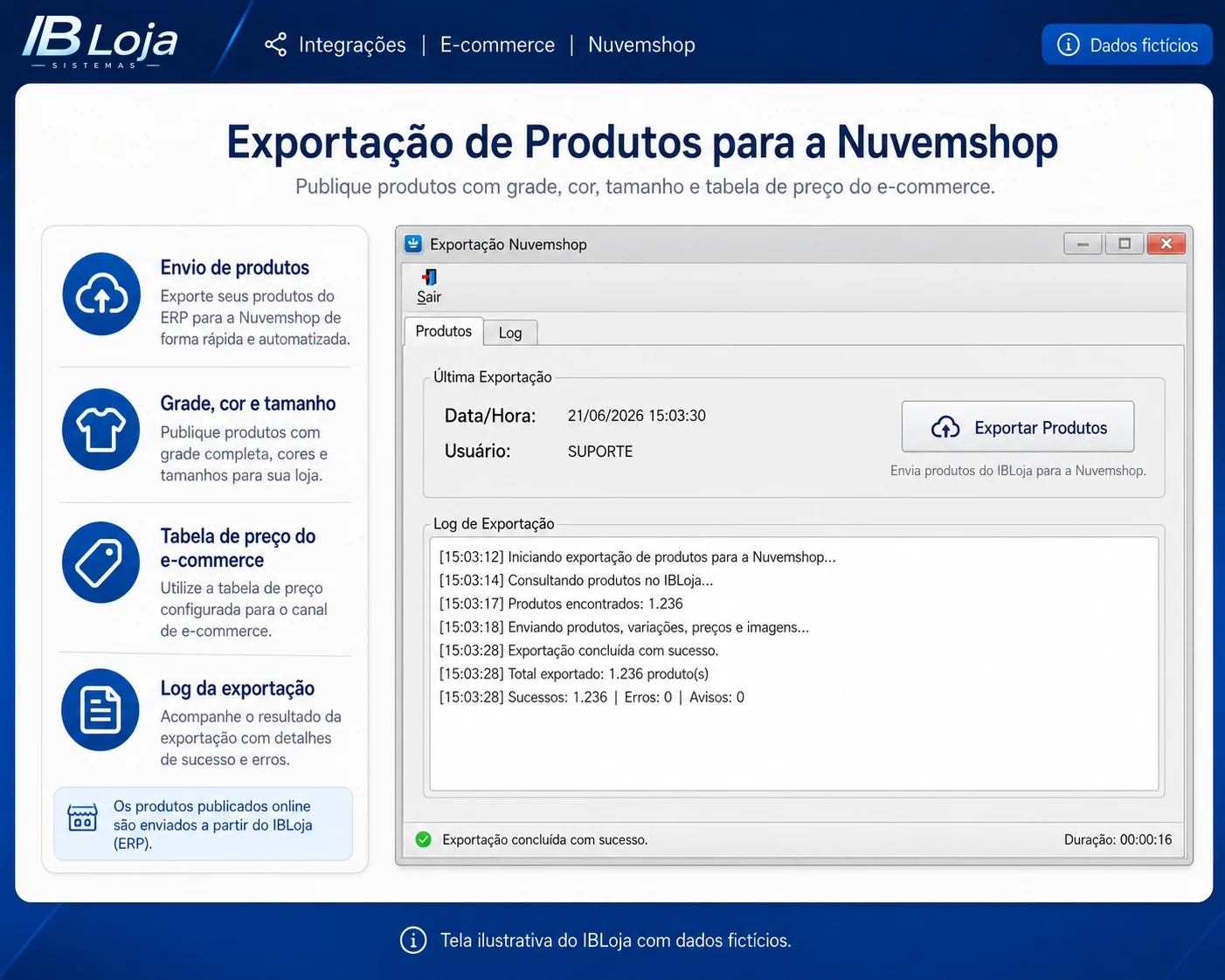Exportação de produtos do IBLoja para a Nuvemshop com grade cor e tamanho
